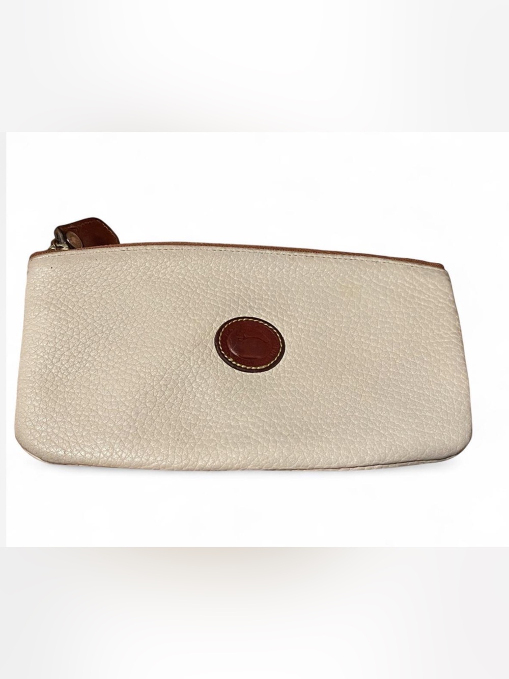Vintage Dooney & Bourke All-Weather Leather Slim Pouch Cosmetic Bag Ivory Cream
